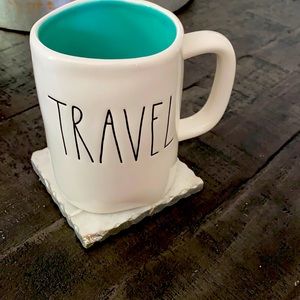 NWOT Rae Dunn “Travel” Mug, ocean blue inside mug